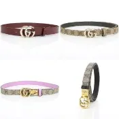 【GUCCI 古馳】Marmont GG金釦老花帆布 牛皮腰帶-多款可選