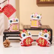 桌面治愈擺件招財醒獅 微景觀 舞龍舞獅吉祥物 辦公室小物 拍攝道具擺飾 桌面擺件 生日禮物 女生閨蜜 創意伴手禮 小禮物