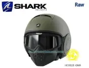 新莊【騎士瘋】法國 SHARK RAW 消光綠 附護目鏡 鼻罩 複合材質 3/4 安全帽