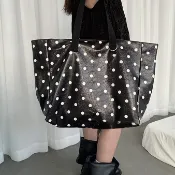 [IAD SHOP]韓系 點點 大托特包 黑色 時髦 Y2K 大包包 購物包  Polka Dot Tote Bag露營