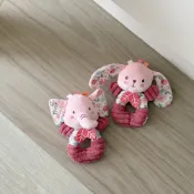 粉色系寶寶搖鈴 大象兔子手搖鈴 安撫玩具 響紙 安撫娃娃 手抓鈴