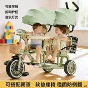 雙人兒童三輪腳踏車可坐人 基甸品牌發泡輪童車二胎適用