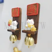 【可愛招財貓咪風鈴】木質國潮冰箱貼 入戶門冰箱門提醒平安福鈴 招財貓冰箱貼 貓咪風鈴 平安符鈴鐺 木製冰箱裝飾 居家擺飾