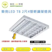 (店+)【HappyBright 樂亮】樂亮 燈座 T8 2尺4管 LED輕鋼架 含燈管 T-BAR 輕鋼架燈具 吸頂 崁入兩用 白光(一組兩入)