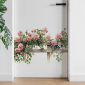 創意薔薇花綠葉柵欄臥室客廳傢居墻麵背景美化裝飾防水室外墻貼