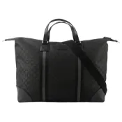 【BreezeOnline 微風精品線上】Gucci GG Logo 帆布及皮革二用公事包/行李袋(黑灰色)