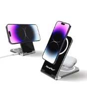 【NovaPlus】iPhone MagSafe雙15W超薄磁吸快充立架 台灣品牌/Android手機充電/Qi無線充電