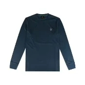 【Paul Smith】Paul Smith 白色英文LOGO炫彩斑馬布標貼棉質長袖T恤(深藍/男款)
