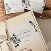 法式復古 英文生日快樂貼 大張貼紙 不乾膠貼紙 祝福裝飾禮物 包裝鮮花蛋糕用烘焙甜點用 英文祝福語封口貼標籤鐵信封裝飾貼