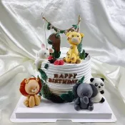 動物園 大象 獅子 生日蛋糕 客製 卡通 造型 翻糖 滿周歲 6吋面交