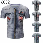 FINDSENSE服飾 FINDSENSE MD 韓國 休閒 時尚 男 圓領套頭 複古色牛仔灰 後背3D圖案 短袖T恤 圖案T 特色短T 組合款