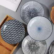 【台灣出貨】 北歐風釉下彩陶瓷盤 四件組 冰晶紋理餐盤 創意家用菜盤 早餐盤 點心盤 水果盤 牛排盤 高質感陶瓷餐具套組