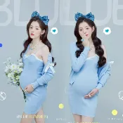 協貿國際日用品生活8館 666孕婦照服裝出租賃清新少女寫真藝術照針織藍色影樓連衣裙衣服