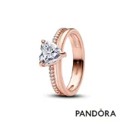 【Pandora】雙層愛心戒指-鍍14k玫瑰金 官方直營
