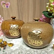 築巢傢飾精品館 💰招財進寶立體刷金浮雕💰小茶罐招財米甕聚寶盆陶瓷迷你小茶葉罐子 廚房儲藏罐手拉胚鶯歌瓷器開店送禮【築巢家飾】