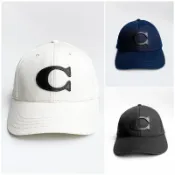 美國百分百【全新真品】Coach 帽子 鴨舌帽 LOGO 皮革 經典 男女 黑色 深藍 白色 BN92