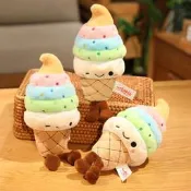 新款夏日卡通彩虹冰淇淋抱枕毛絨公仔甜筒玩偶兒童安撫布娃娃