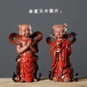協貿國際日用品生活8館 久造金童玉女善財童子龍女陶瓷佛像招財風水擺件觀音左右護法神像