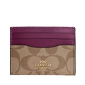COACH 經典老花卡片夾 防刮PVC皮革 信用卡夾 名片夾 CH415 深莓色(現貨)