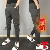 【自己人】隔日到『熱賣中』彈力彈性 夏季男士褲子小碼哈倫褲青年收口小腳休閒褲男生束腳褲格子長褲九分褲縮口褲(M8095)