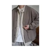 (店+)日系復古小華夫格設計 男女v領寬鬆休閒開襟衫衛衣外套