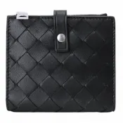 BOTTEGA VENETA  Intrecciato 經典編織小牛皮暗釦拉鍊中夾(黑)