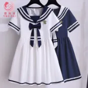 童洋裝 小孩洋裝 女童連身裙 女童學院風連衣裙夏季網紅洋氣海軍領水手服夏裝中大童兒童JK裙子