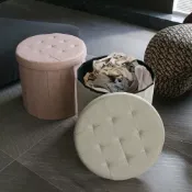 huangjinlang 【多功能摺疊】收納凳 儲物凳 換鞋凳 沙發凳 布藝圓形凳 棉麻材質 可坐可收納 居家必備 省空間 輕巧移動 玄關臥室適用