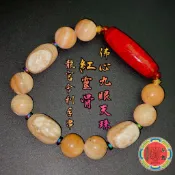 💫佛心九眼天珠+泰國紅靈骨龍宮舍利吉祥手串๛招財納福，消災啟運，開運龍宮能量礦石手串๛
