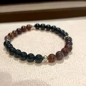 手鍊 珠串設計 木化玉+黑曜石+925銀/雙色小手鍊