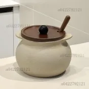 熱賣🔥豬油罐 豬油罐帶蓋 大容量油罐 儲油罐 廚房油罐 油罐 豬油罐家用陶瓷耐高溫食品級日式粗陶雙耳罐大容量固體調味罐