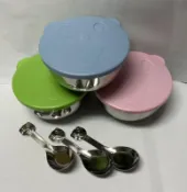 ☆88玩具收納☆台灣製 D-97 10cm 3入妮可兒童碗 #304不鏽鋼 學習碗 隔熱碗湯飯碗附淺色無孔蓋/匙0.3L