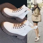 台灣現貨馬丁靴女2022年新款秋冬季單靴厚底真皮刷毛短靴靴子英倫風機車靴  露天市集  全台最大的網路購物市集