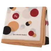 BURBERRY 經典圓點戰馬圖騰字母LOGO帕領巾(米白底/駝色邊/51CM)