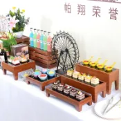 銀聯網日用品生活館 中式甜品臺擺件展示架木質自助餐臺蛋糕點心架子商務冷餐茶歇擺臺