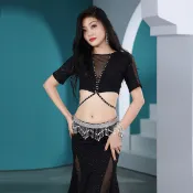 協貿國際日用品生活9館 肚皮舞2022夏季新款練功服接魚尾裙套裝水紗東方舞蹈表演出服團服