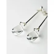 【Georg Jensen 喬治傑生】Dew Drop 白水晶針式純銀耳環-60mm