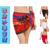 @貨比三家不吃虧@雪紡沙灘圍裙 海灘配飾 海灘巾 防晒紗裙 一片裙 泳衣時尚 肚皮舞 包臀裹裙 比基尼裙 復古印花裙圍