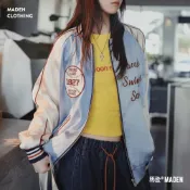 (店+)【MAT RETRO】美式復古寬鬆橫須賀重工刺繡棒球服領夾克緞面開衫外套女士秋