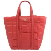 【Michael Kors】金屬LOGO厚空氣尼龍格紋手提托特包購物包(紅)