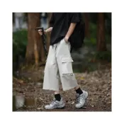 (店+)七分褲大口袋工裝褲韓國大尺碼涼感透氣彈性長褲男寬鬆寬褲錐形直筒牛仔寬褲鬼洗牛仔褲白色長褲迷彩彎刀褲卡其褲男休閒褲登山褲工作褲 運動褲運動短褲短褲牛仔七分褲褲子