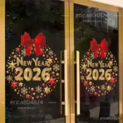 ✨新年上新✨2026新年聖誕節日裝飾靜電貼不帶膠玻璃門櫥窗元旦裝飾馬年新年裝飾佈置 春節裝飾  過年裝飾品 店麵裝飾 春