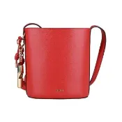 【FURLA 芙拉】FURLA精品小牛皮吊飾編織磁釦斜背水桶包(迷你/紅)
