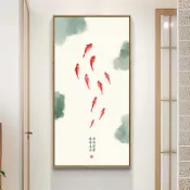 錦盛實木家居 心經畫 心經掛畫 壁畫 裝飾畫年年有魚新中式掛畫風景客廳玄關走廊書房茶室壁畫九魚圖裝飾畫