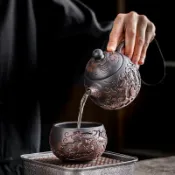 全球選品1館 生活百貨 紫陶茶壺純手工堆雕祥龍壺功夫茶具紫砂壺手作深雕泡茶器陶製
