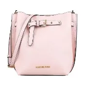 【Michael Kors】MICHAEL KORS EMILIA可調節綁結設計荔枝紋皮革斜背水桶包(小/腮紅粉)