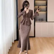 💯高品質#早鞦穿搭小香風套裝裙女2024新款氣質女神範高端包臀魚尾裙兩件套