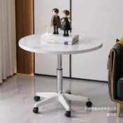未來屋 【升降旋轉】圓桌 邊桌 小桌子 茶几 沙發桌 陽臺桌 洽談桌 帶滑輪 可移動 簡約設計 家用休閒 升降功能 旋轉桌面