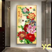 5D鉆石畫滿鉆花開富貴牡丹玄關豎版花卉十字繡客廳新款磚石繡 鑽石貼畫 鑽石畫 畫 鑽 框 diy 相框