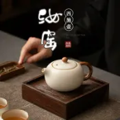 喜挖2店 米黃汝窯西施壺家用功夫茶具單壺辦公室喝茶泡茶器開片可養泡茶壺